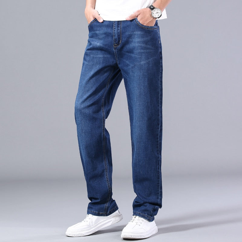 Wygodne męskie jeansy luźne z elastycznego materiału