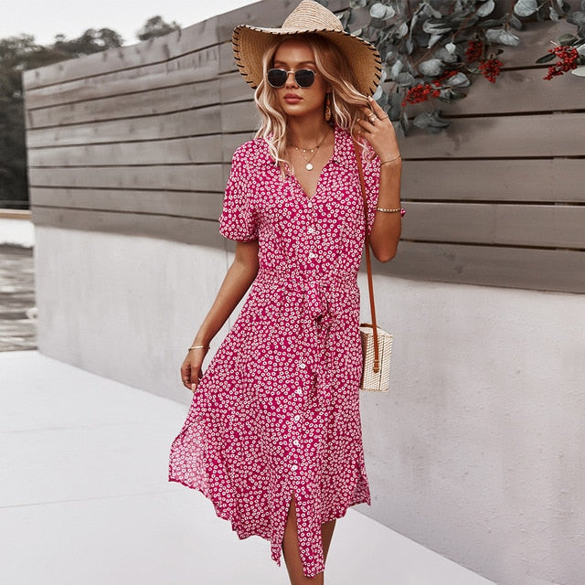Letnia sukienka midi w kwiatowy print