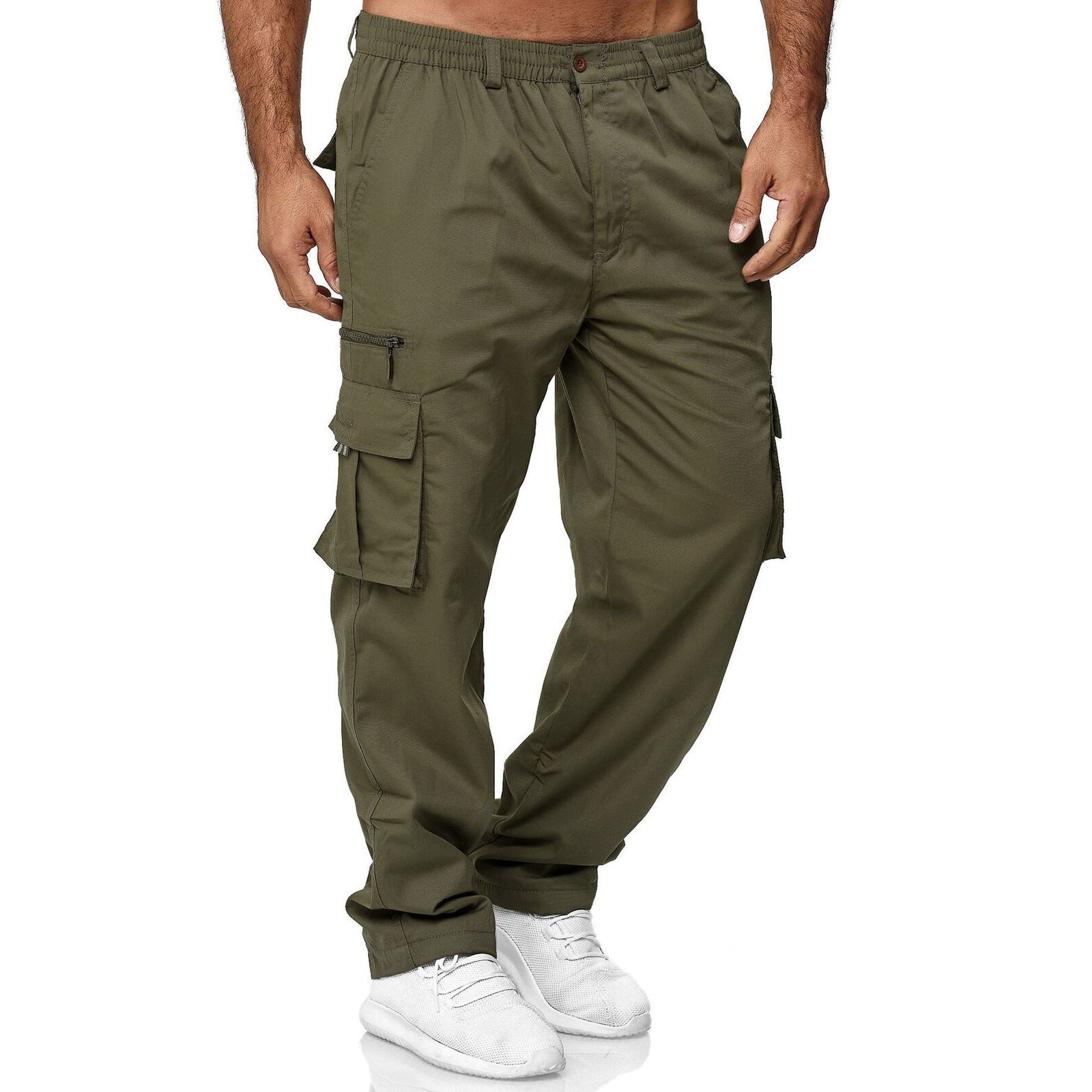 Męskie spodnie cargo z wieloma kieszeniami i elastycznym pasem