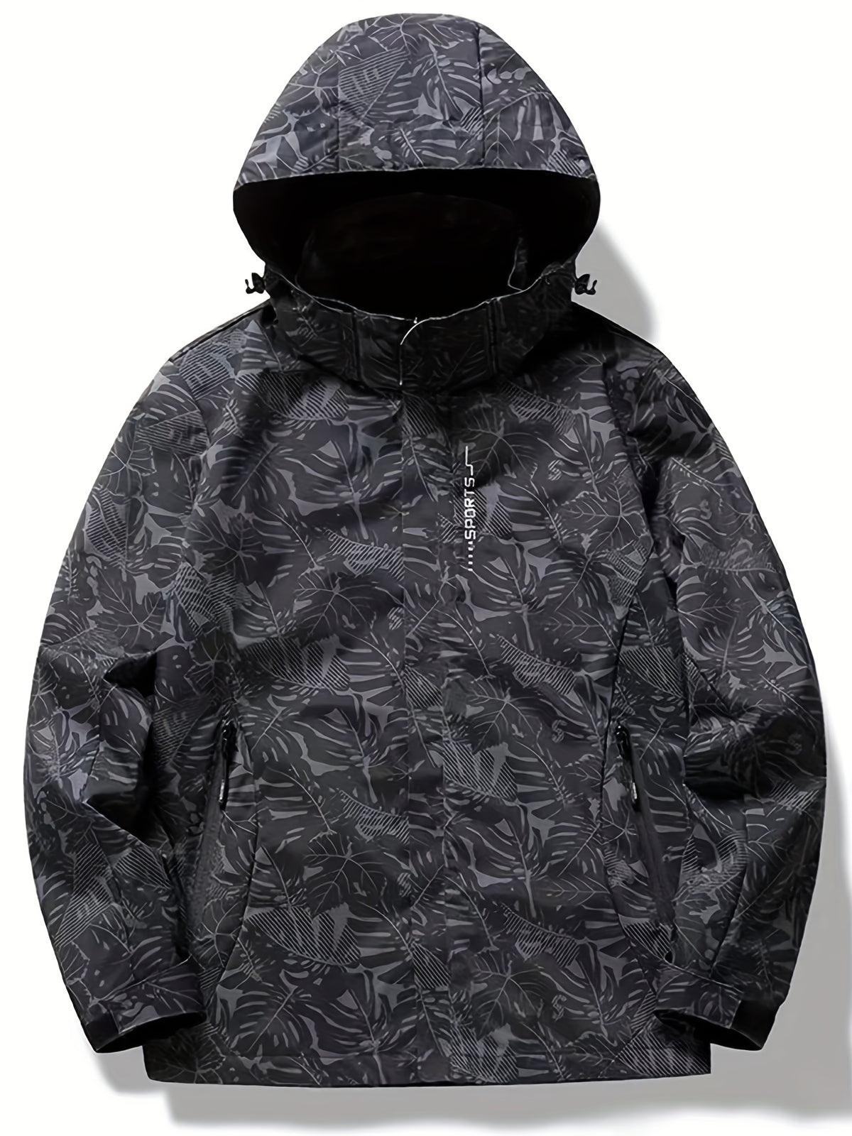 Męska kurtka przejściowa wodoodporna z kapturem i wzorem liści