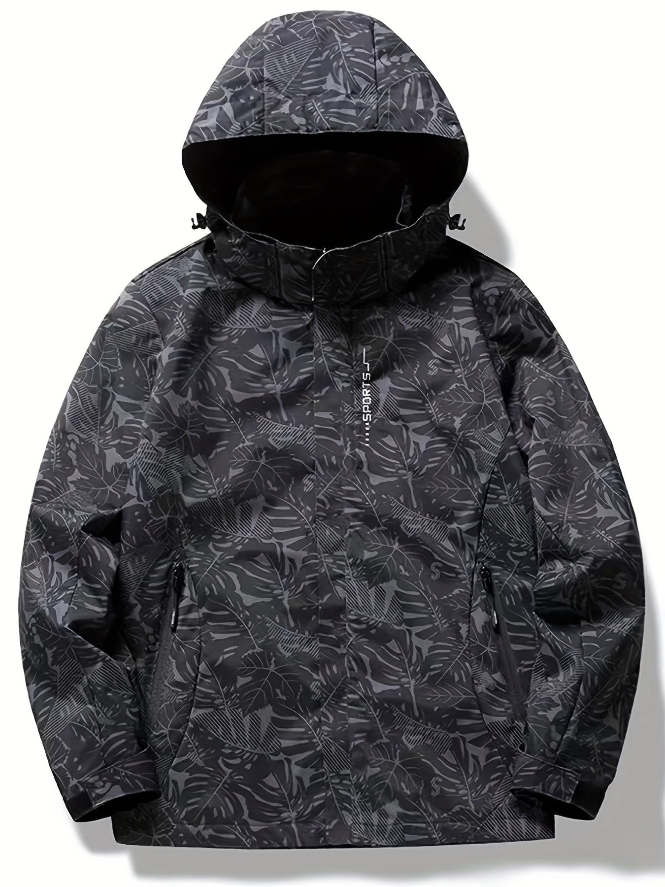 Męska kurtka przejściowa wodoodporna z kapturem i wzorem liści
