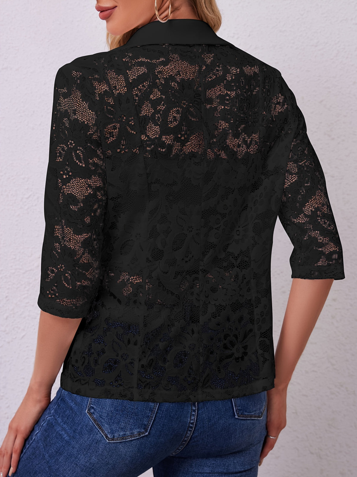 Damski koronkowy żakiet z rękawami 3/4