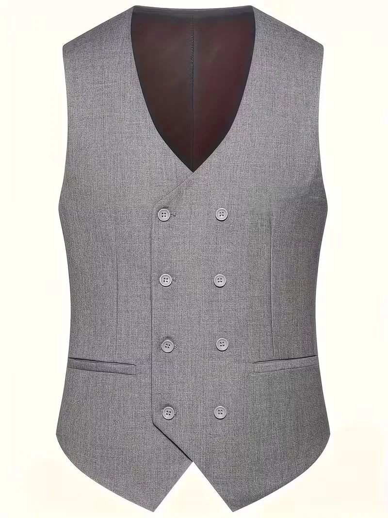 Męski Garnitur 3-Częściowy Slim Fit – Elegancki Garnitur z Dwurzędową Kamizelką