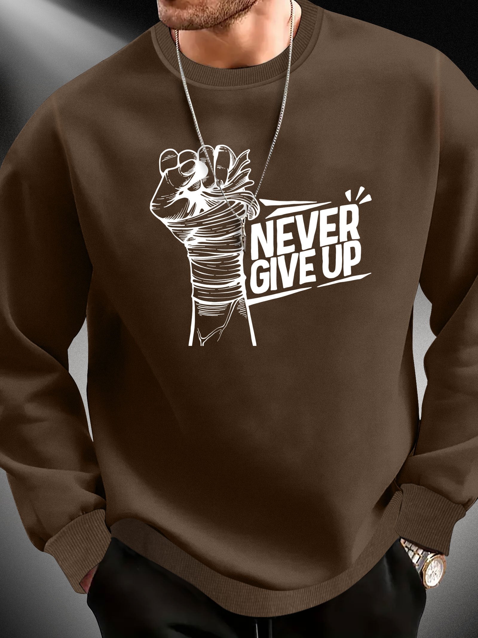 Motywacyjna bluza męska "Never Give Up"