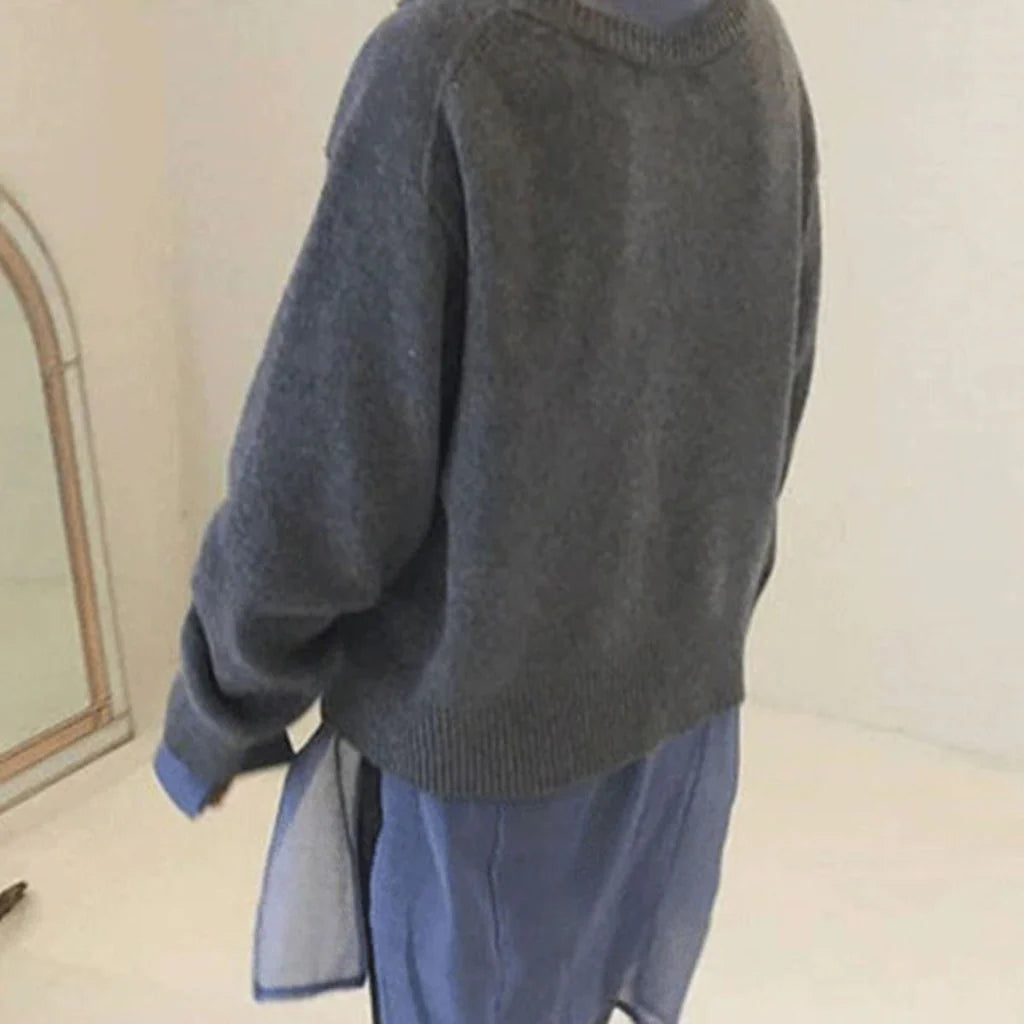 Asymetryczny kardigan damski z guzikami – miękki sweter oversize w stylu casual