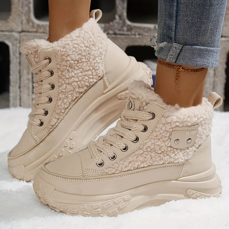 Damskie ocieplane sneakersy zimowe na platformie