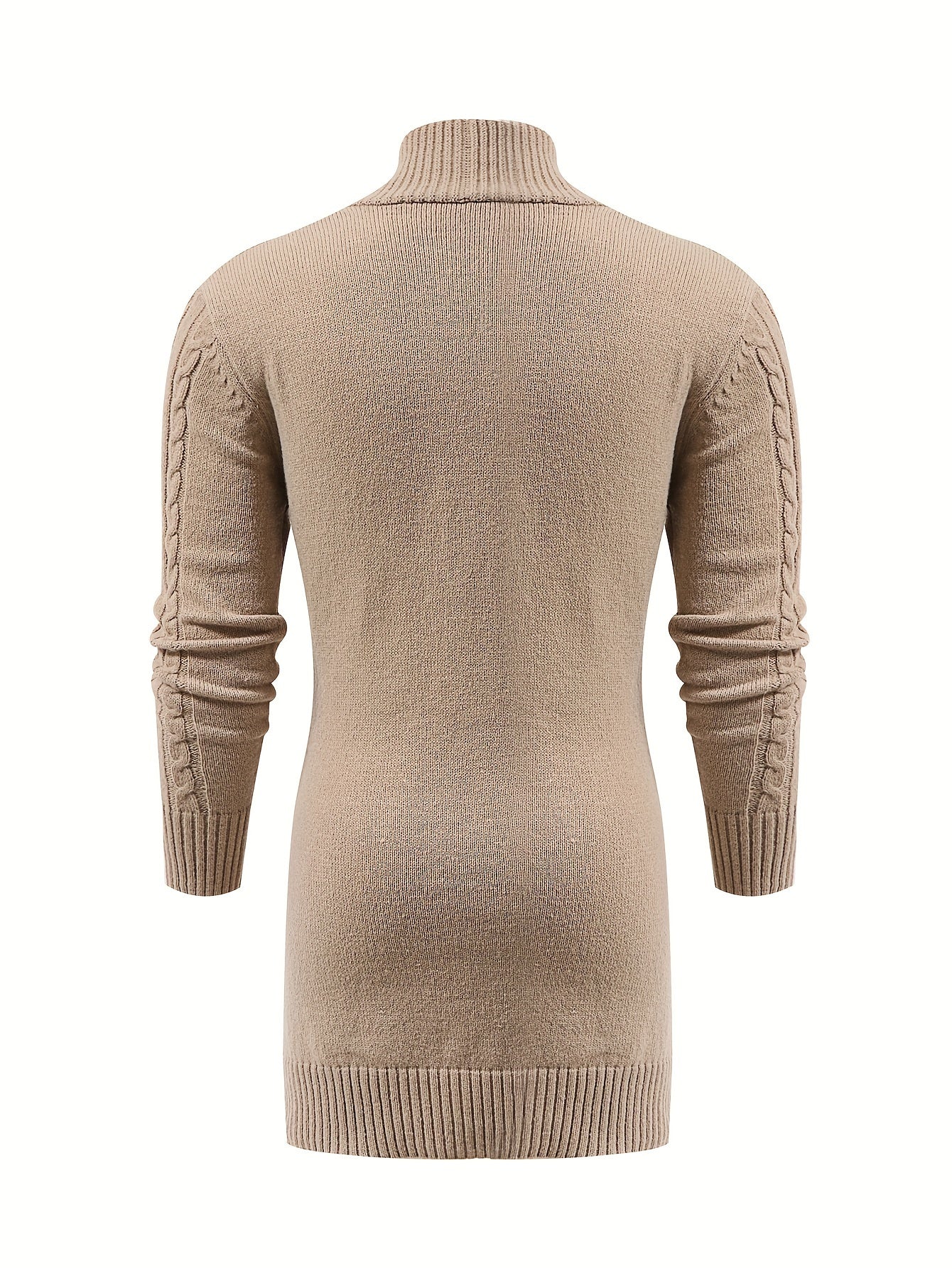 Męski Długi Sweter Kardigan z Warkoczowym Wzorem