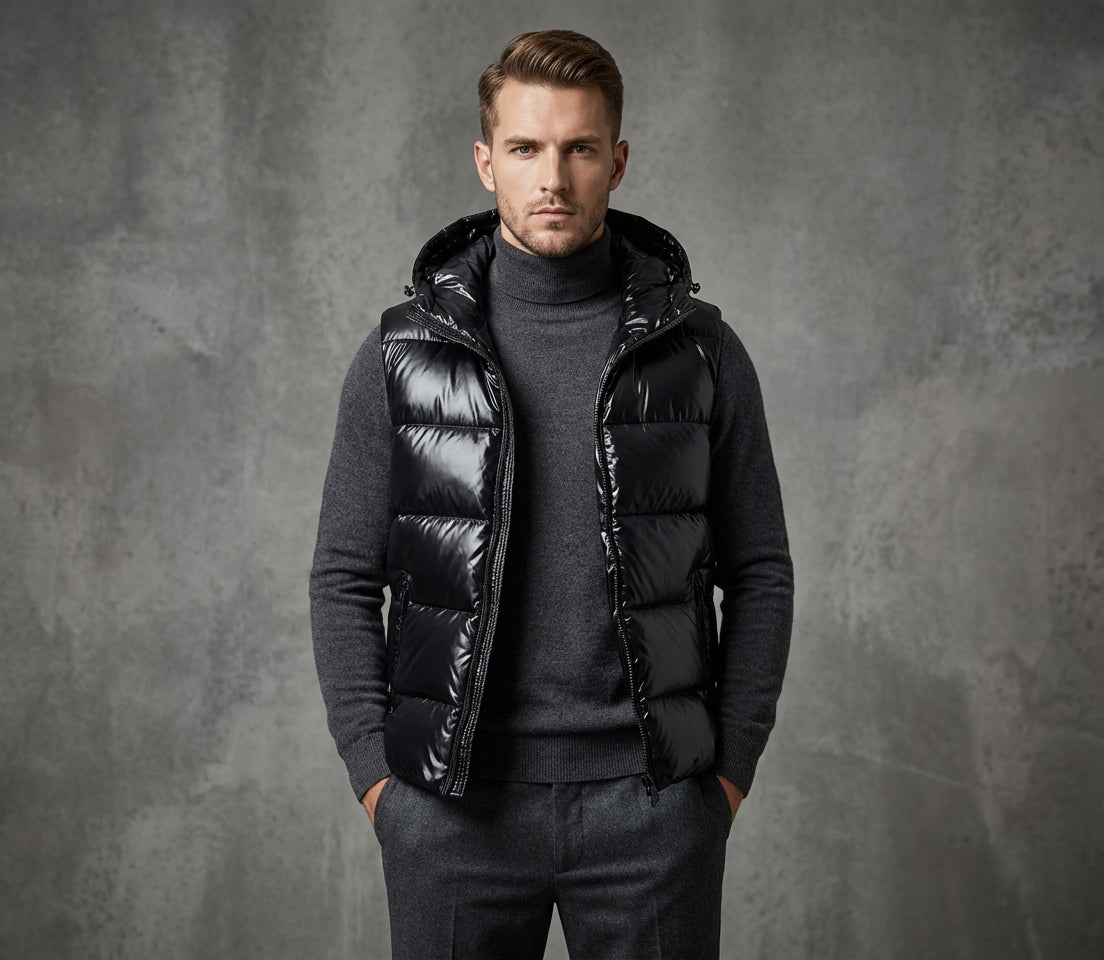 Puchowy męski bezrękawnik z kapturem Jacky