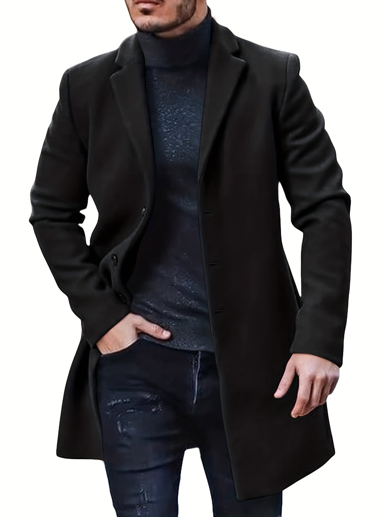 Męski elegancki płaszcz jednorzędowy