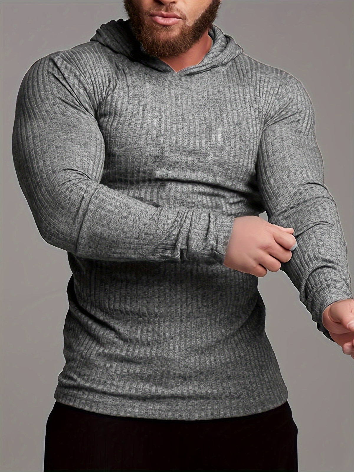 Męska Dopasowana Bluza z Kapturem - Prążkowana