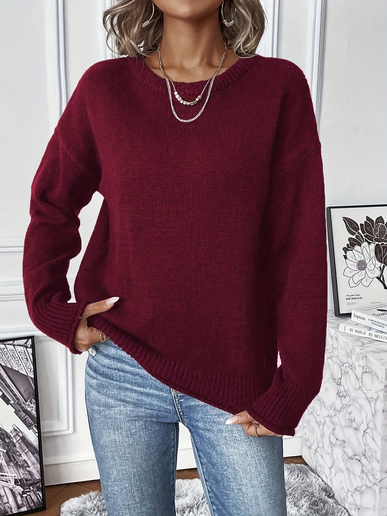 Damski sweter luźny z długim rękawem