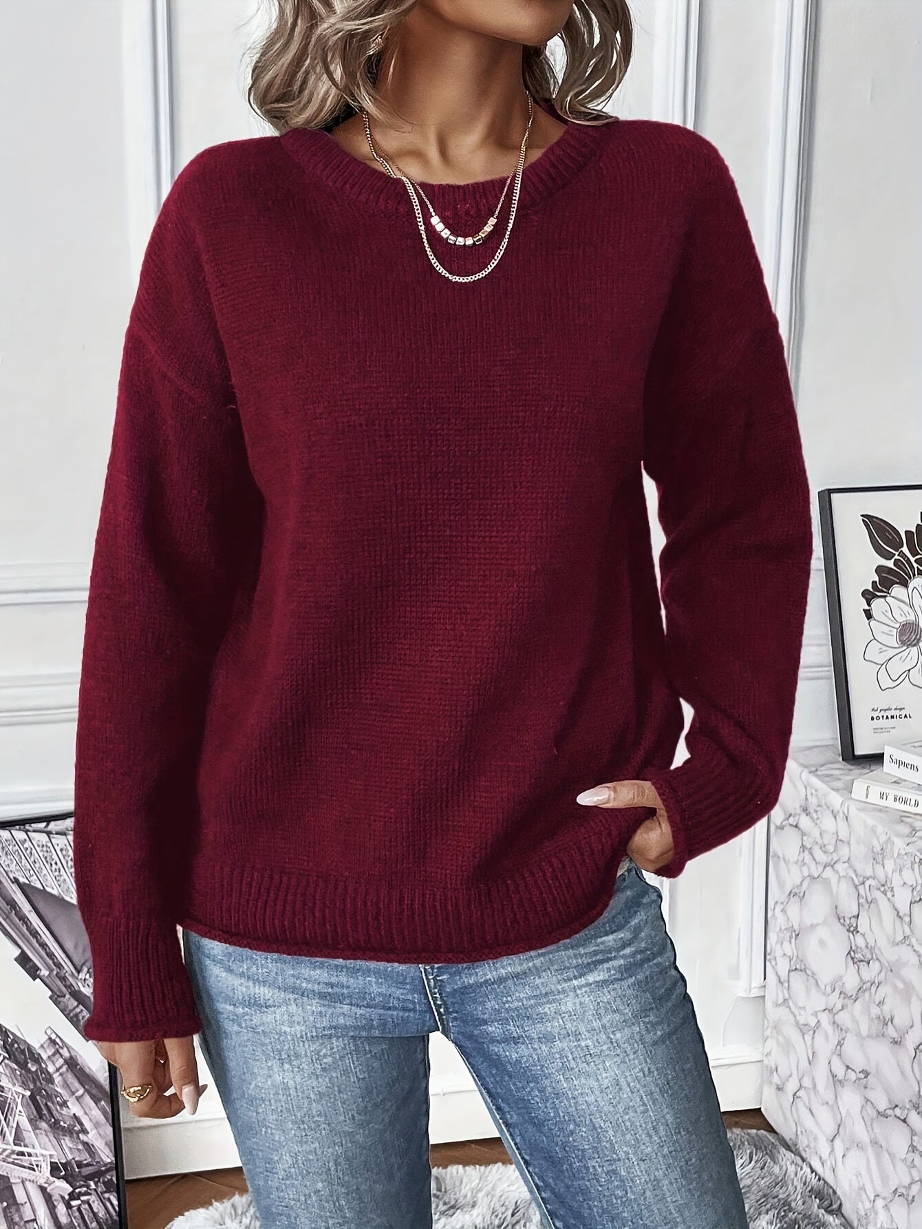 Damski sweter luźny z długim rękawem