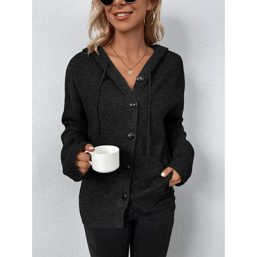 Damski kardigan z kapturem i guzikami – sweter o luźnym kroju