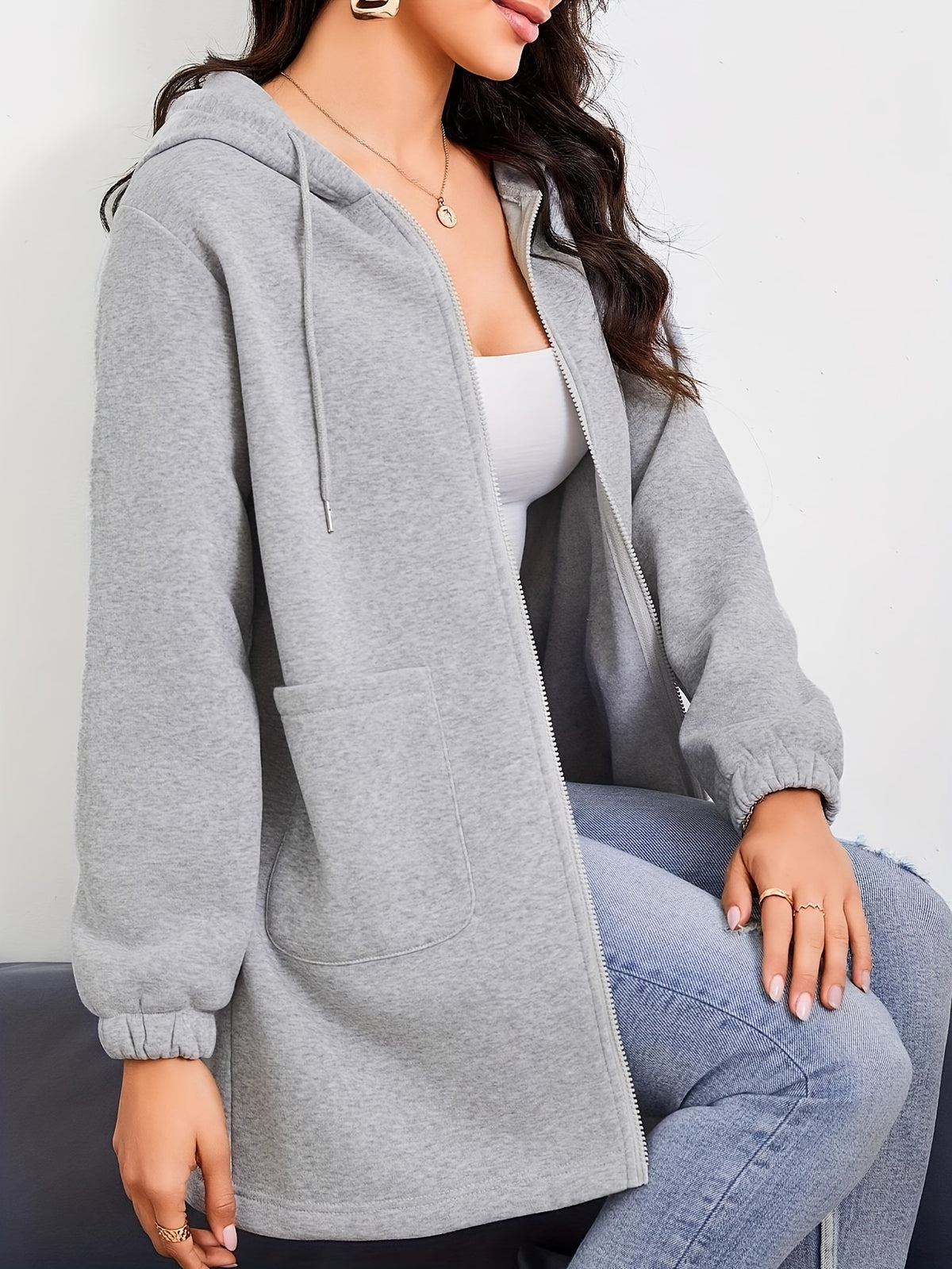 Damska dłuższa bluza z kapturem na zamek