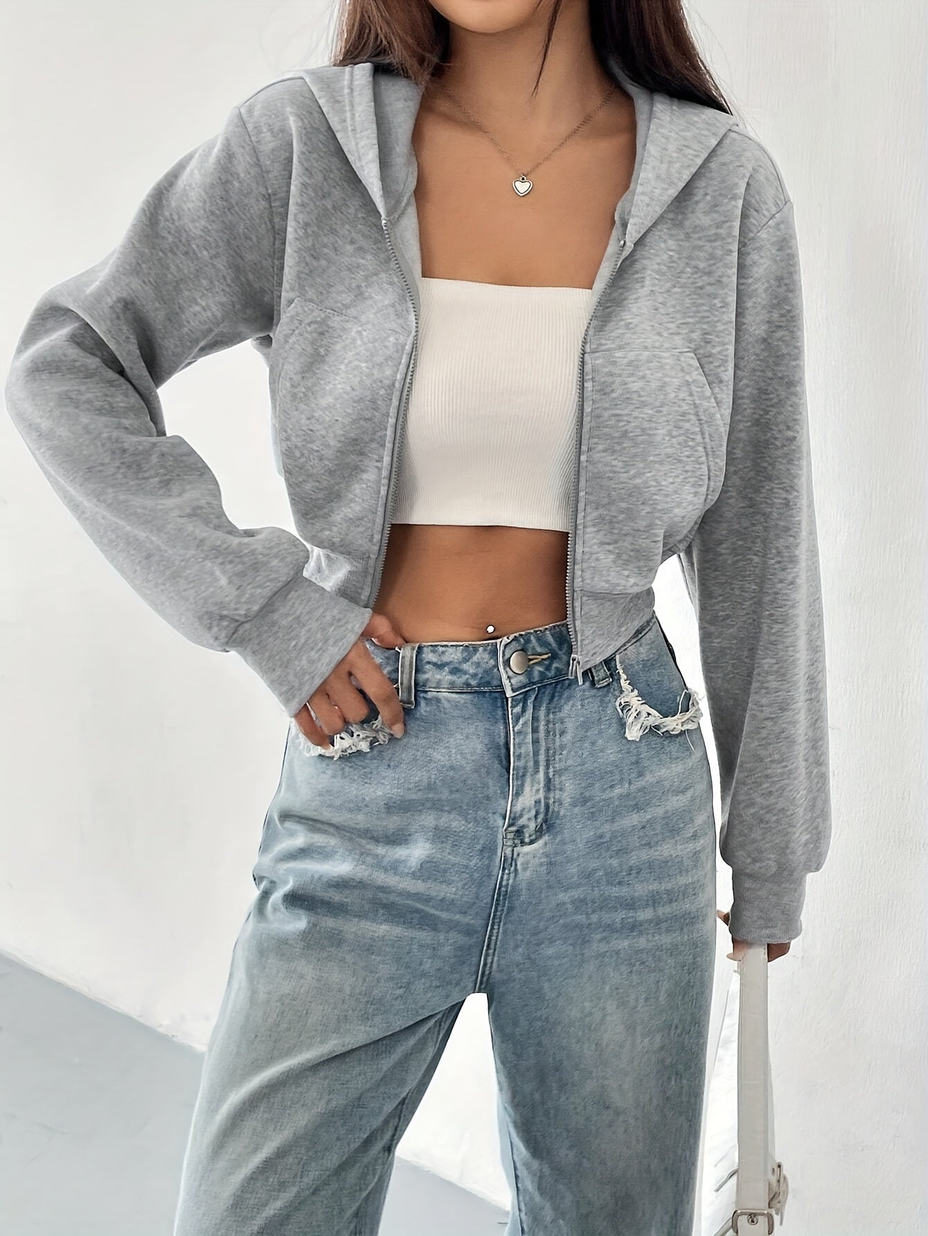 Damska Krótka Bluza z Kapturem na Zamek