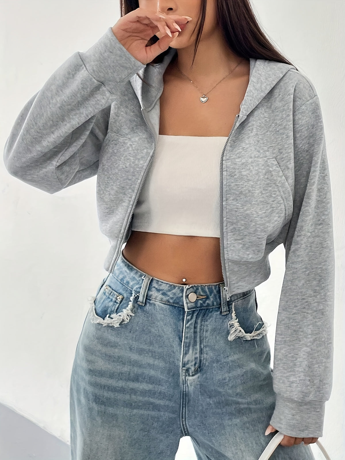 Damska Krótka Bluza z Kapturem na Zamek