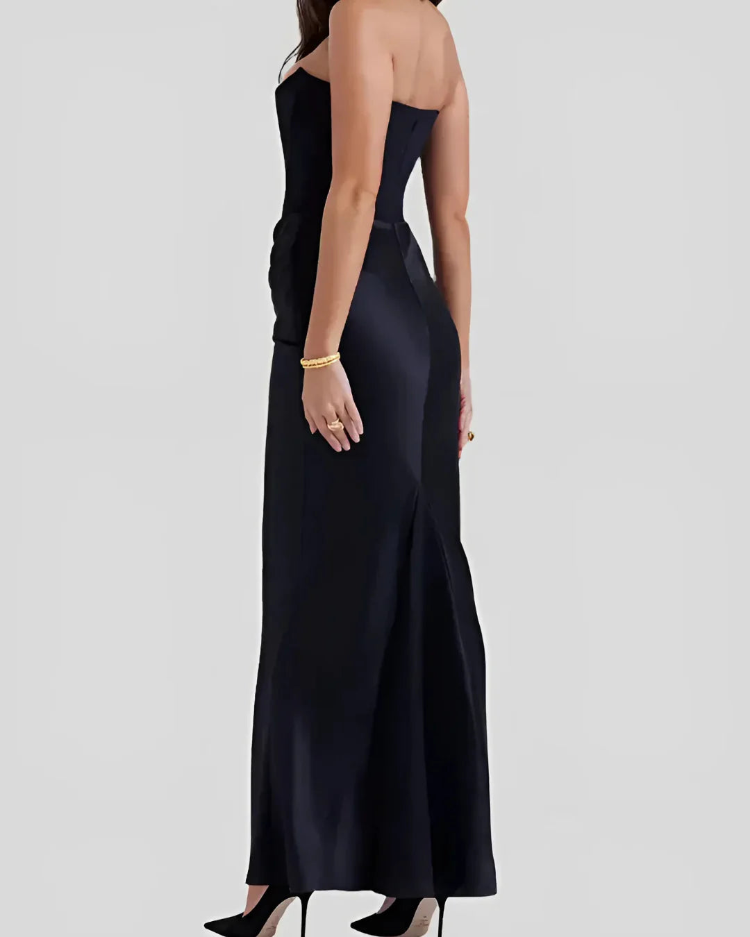 Elegancka Sukienka Maxi Bandeau z Marszczeniem – Wieczorowa i Weselna