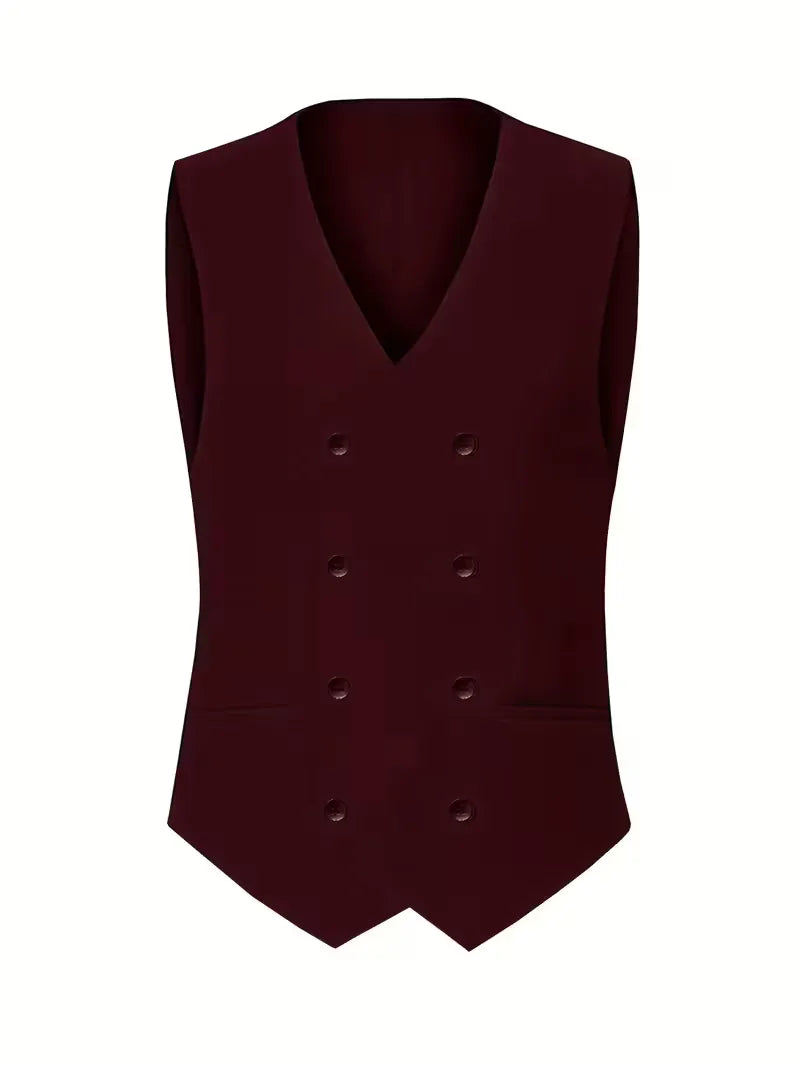 Męski Garnitur 3-Częściowy Slim Fit – Elegancki Garnitur z Dwurzędową Kamizelką