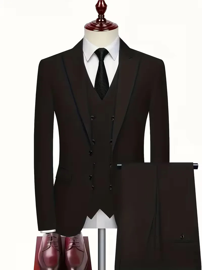 Męski Garnitur 3-Częściowy Slim Fit – Elegancki Garnitur z Dwurzędową Kamizelką