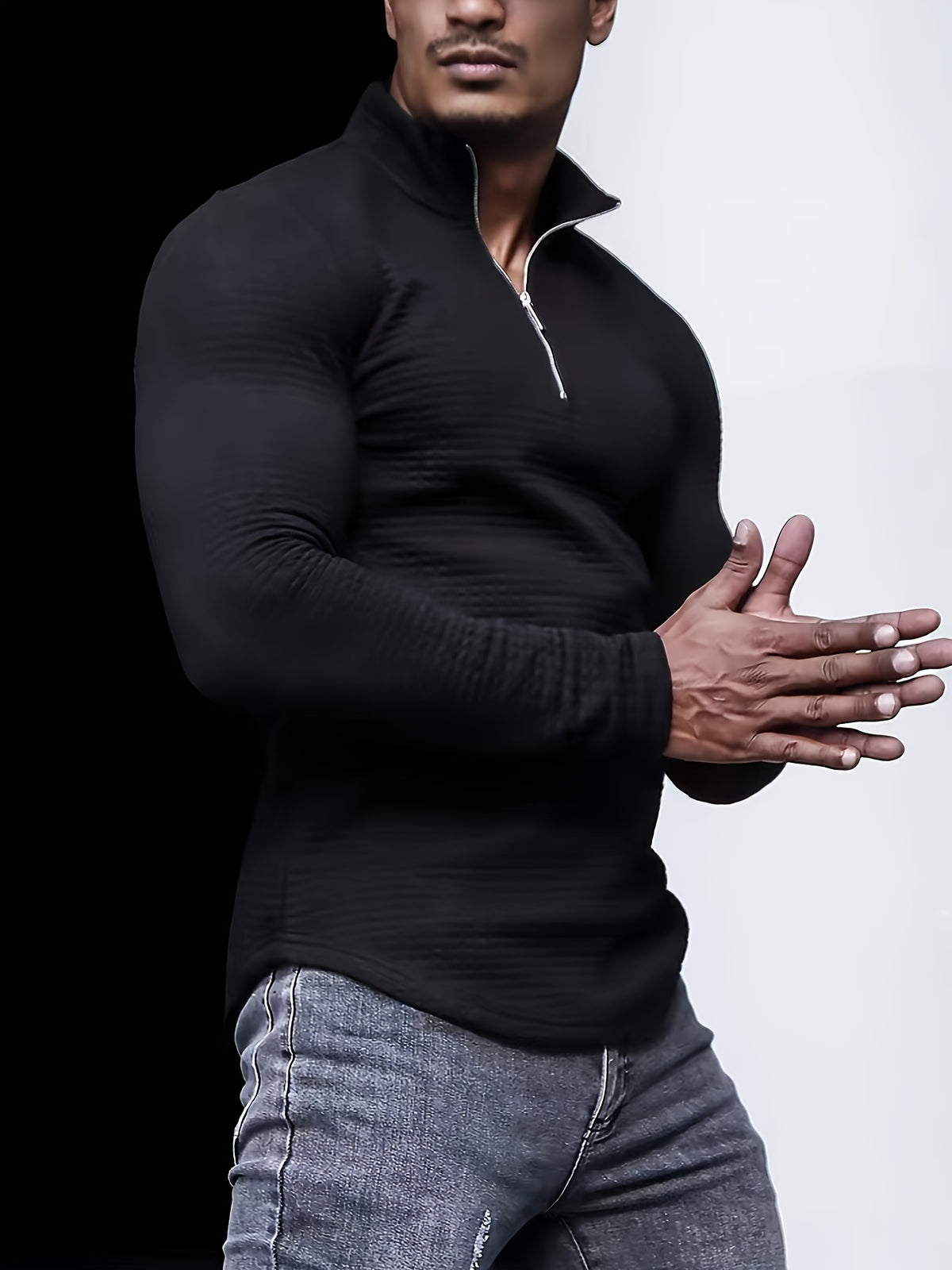 Męski Dopasowany Sweter z Zamkiem