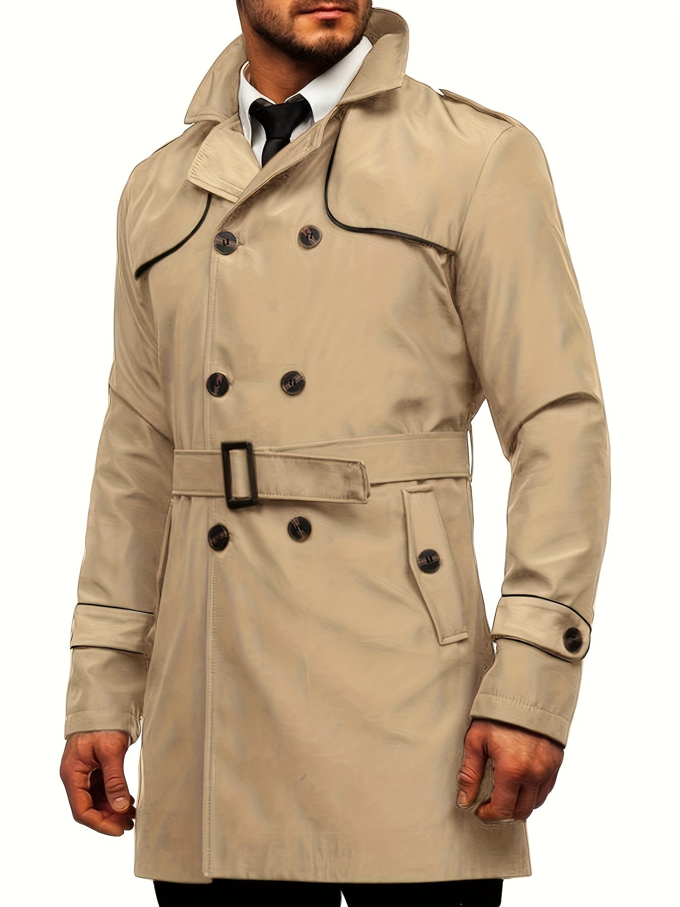 Męski płaszcz typu trencz z paskiem