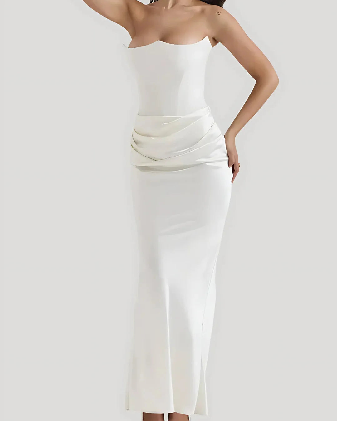 Elegancka Sukienka Maxi Bandeau z Marszczeniem – Wieczorowa i Weselna
