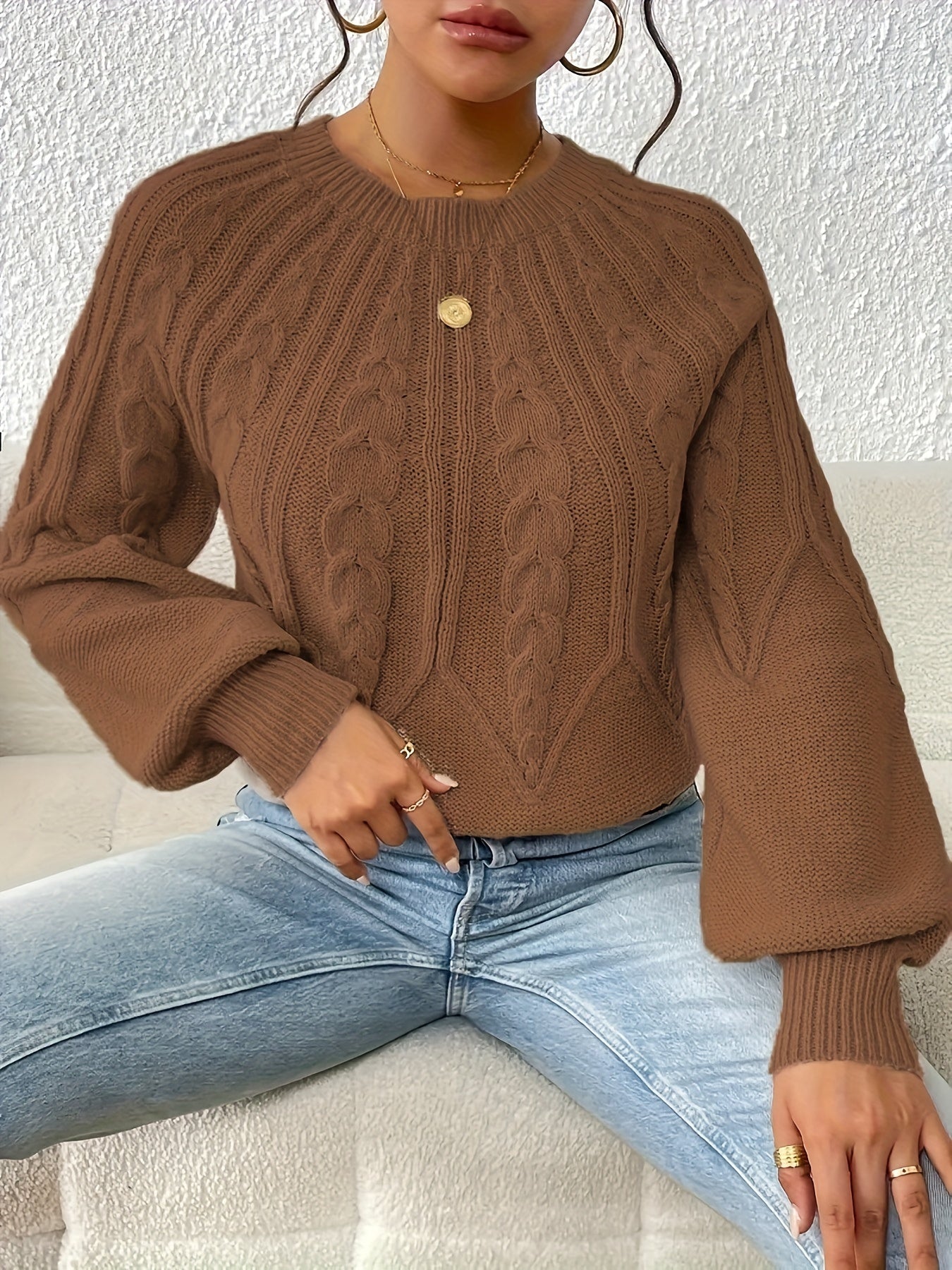 Damski Sweter z Warkoczowym Splotem