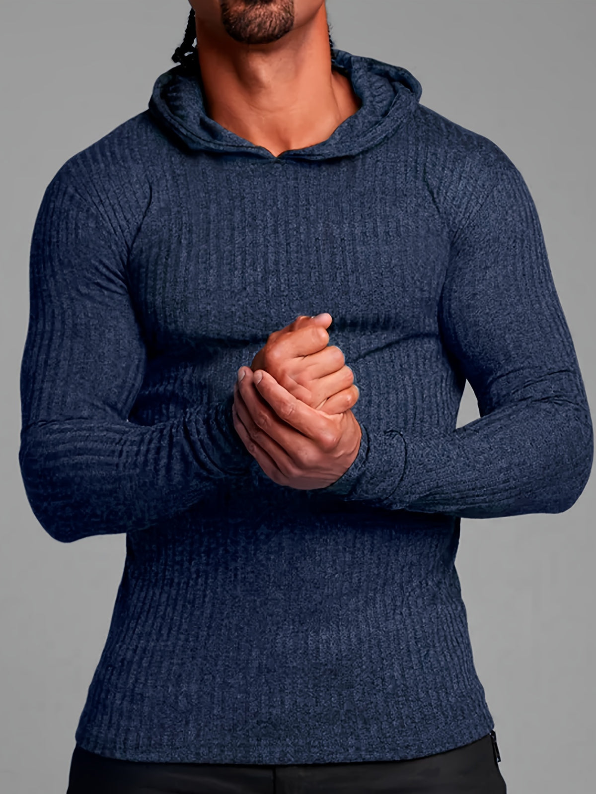 Męska Dopasowana Bluza z Kapturem - Prążkowana