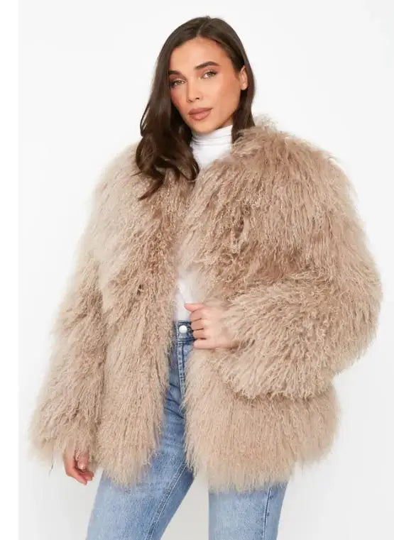 Damskie futro sztuczne typu lama