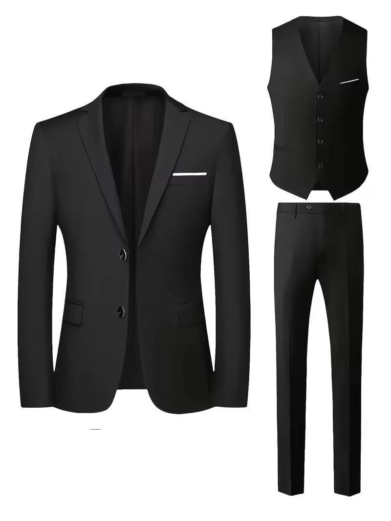 Męski Garnitur 3-Częściowy Slim Fit – Marynarka, Kamizelka i Spodnie