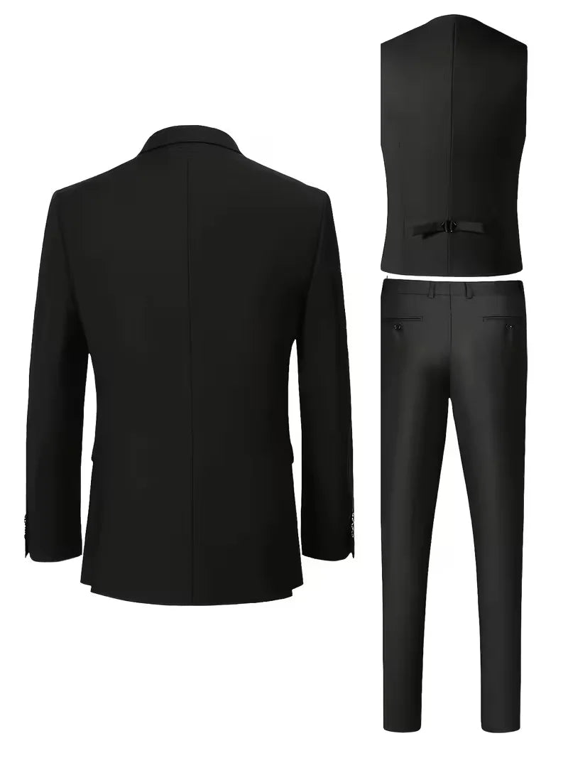 Męski Garnitur 3-Częściowy Slim Fit – Marynarka, Kamizelka i Spodnie