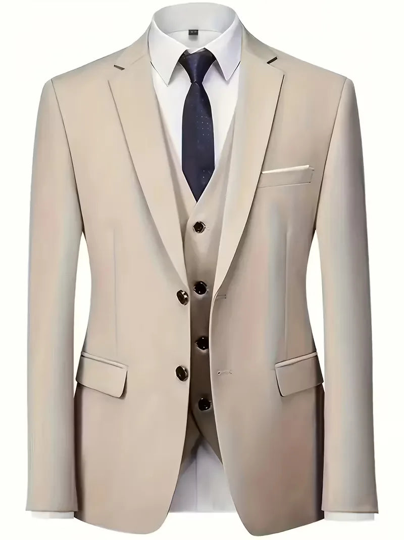 Męski Garnitur 3-Częściowy Slim Fit – Marynarka, Kamizelka i Spodnie