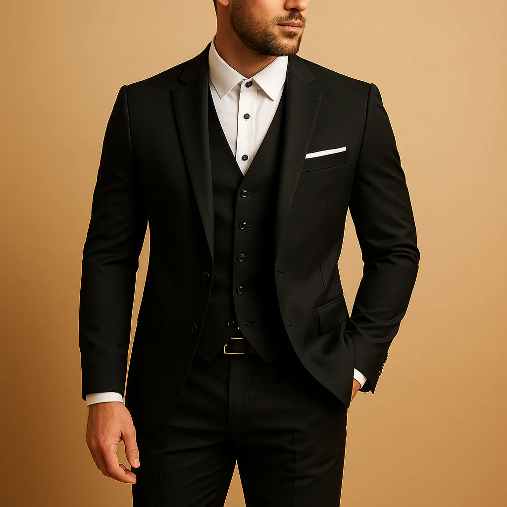 Męski Garnitur 3-Częściowy Slim Fit z Marynarką, Kamizelką i Spodniami