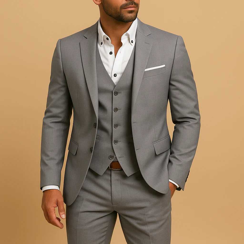 Męski Garnitur 3-Częściowy Slim Fit z Marynarką, Kamizelką i Spodniami