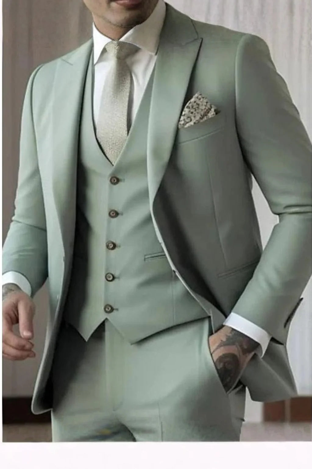 Męski Garnitur 3-Częściowy Slim Fit z Kamizelką i Marynarką