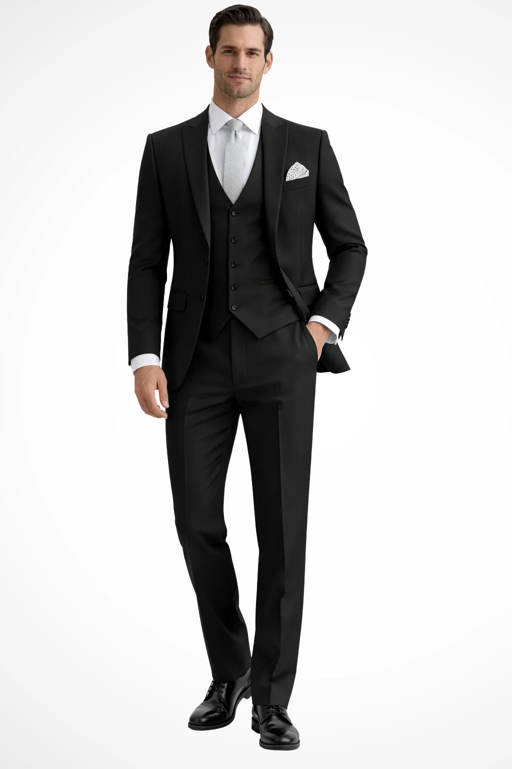 Męski Garnitur 3-Częściowy Slim Fit z Kamizelką i Marynarką