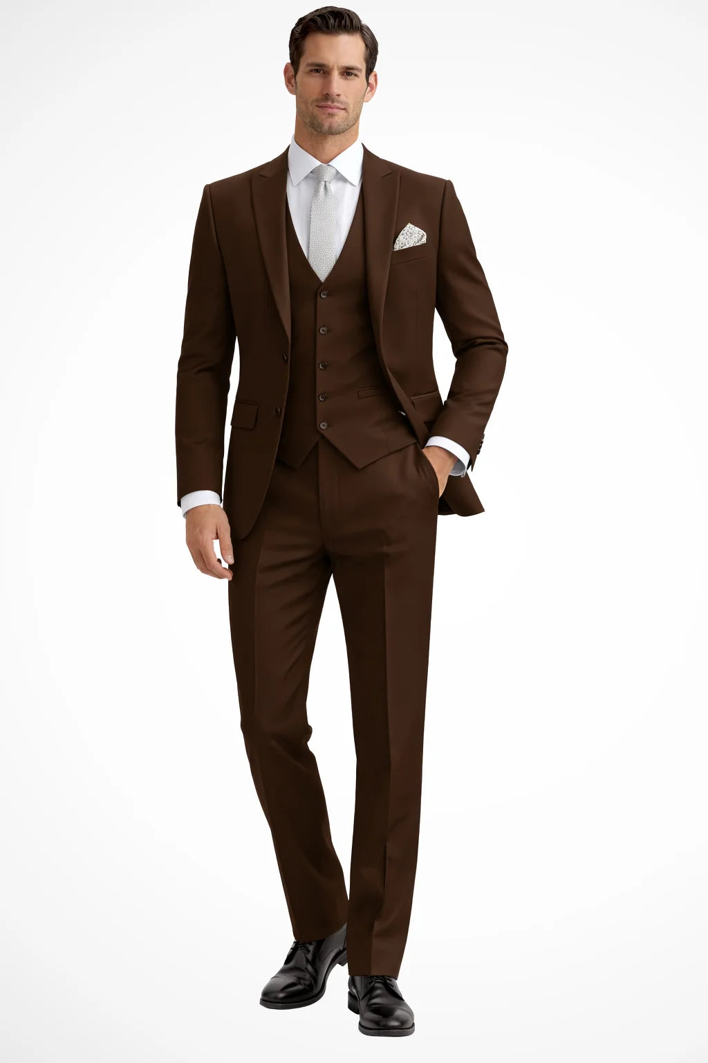 Męski Garnitur 3-Częściowy Slim Fit z Kamizelką i Marynarką