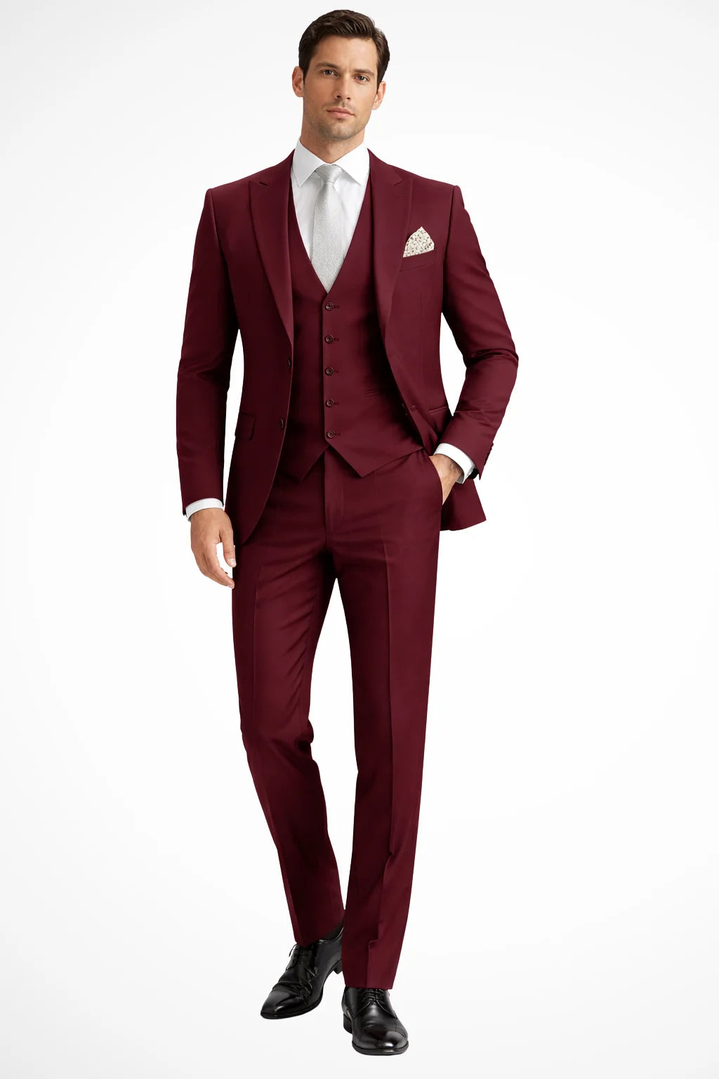 Męski Garnitur 3-Częściowy Slim Fit z Kamizelką i Marynarką