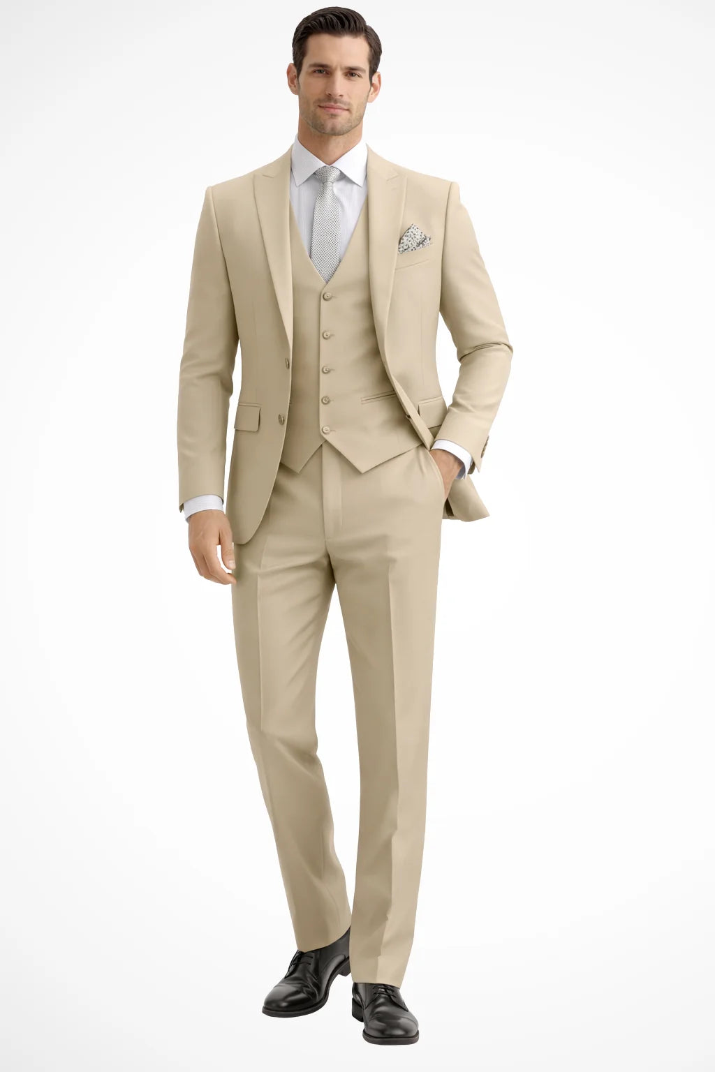 Męski Garnitur 3-Częściowy Slim Fit z Kamizelką i Marynarką