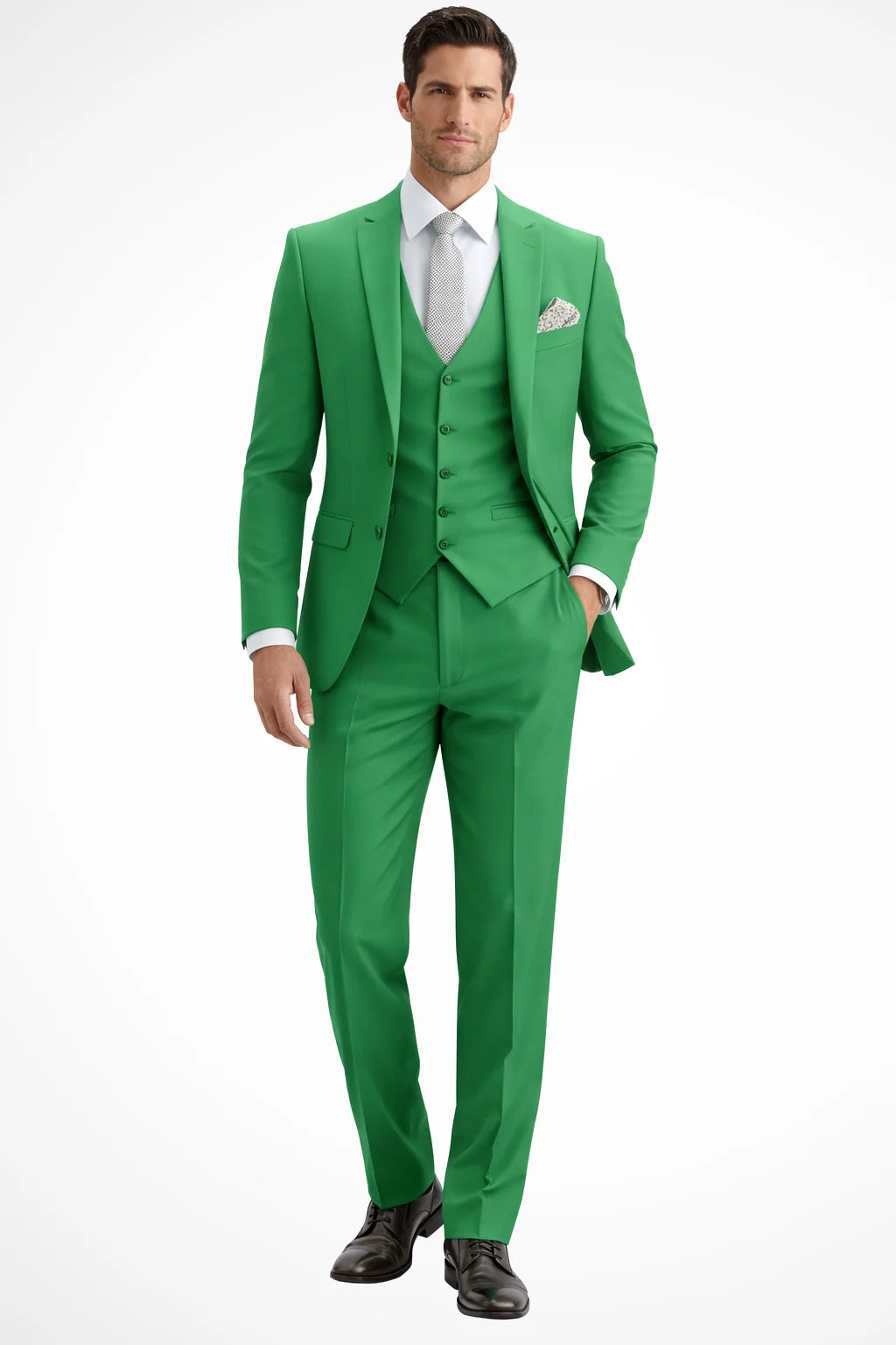 Męski Garnitur 3-Częściowy Slim Fit z Kamizelką i Marynarką