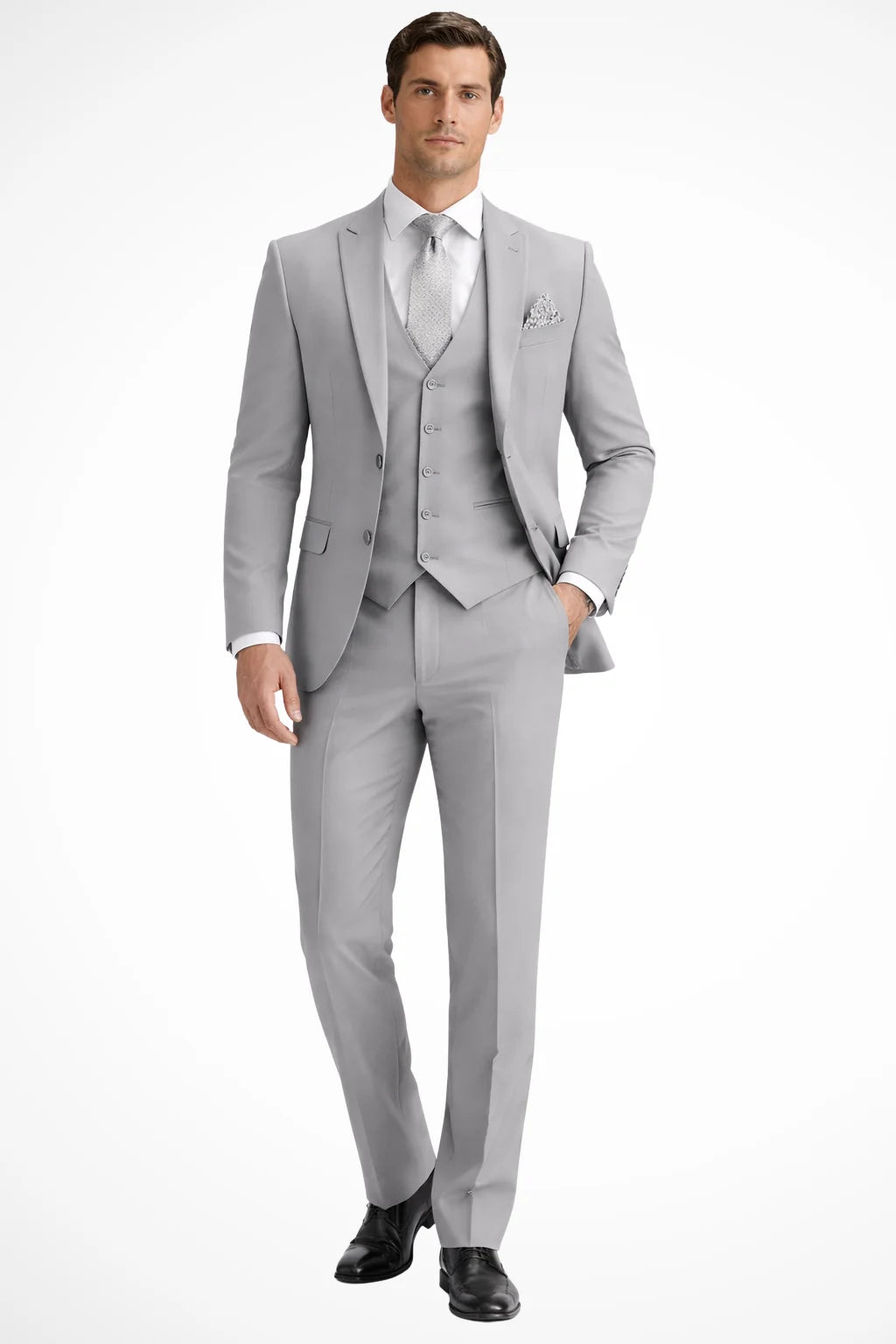 Męski Garnitur 3-Częściowy Slim Fit z Kamizelką i Marynarką