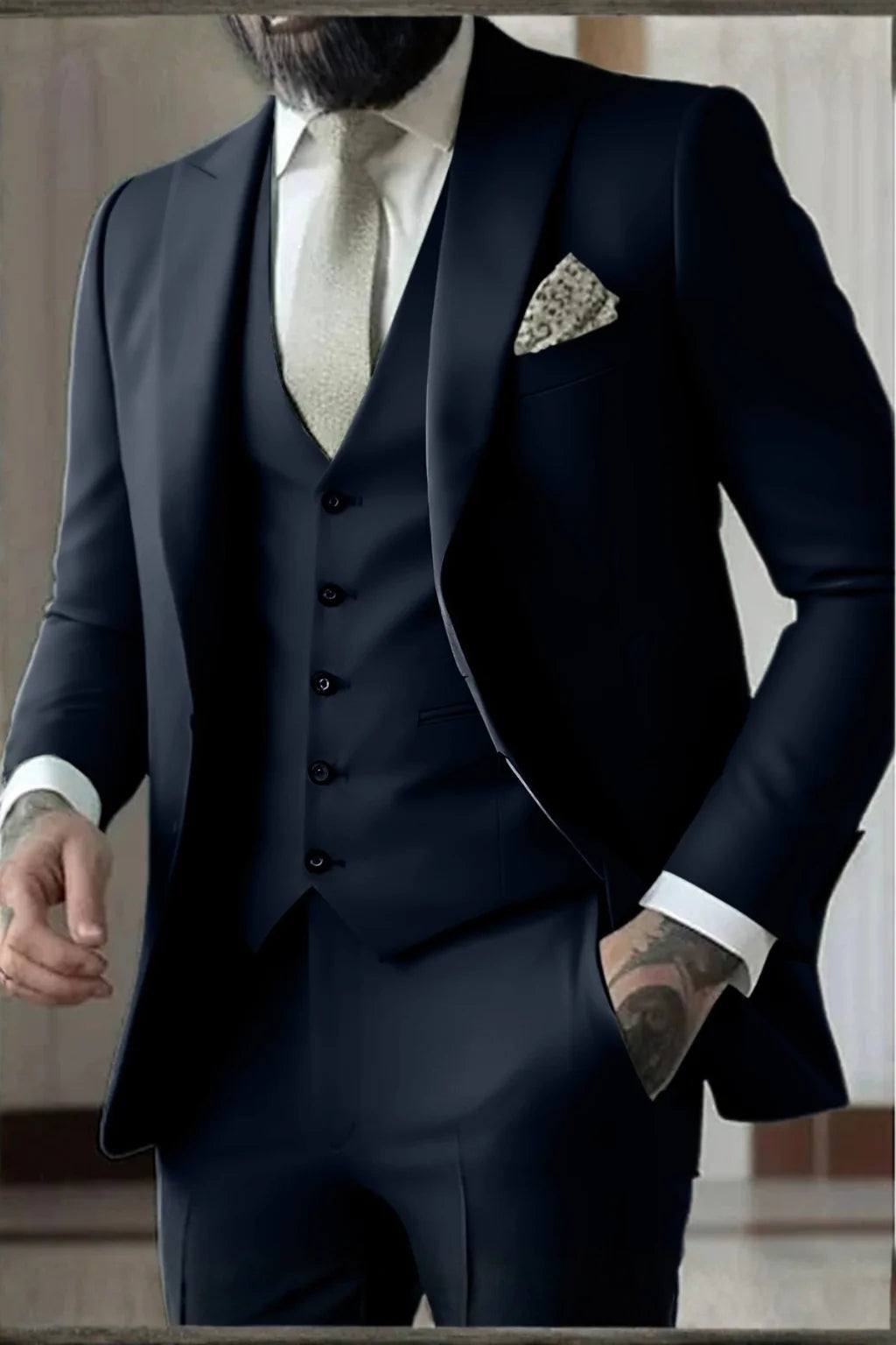 Męski Garnitur 3-Częściowy Slim Fit z Kamizelką i Marynarką