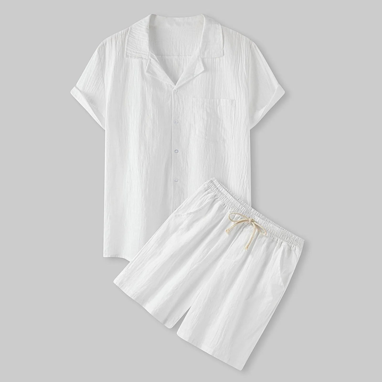 Lniany Komplet Męski z Koszulą i Szortami