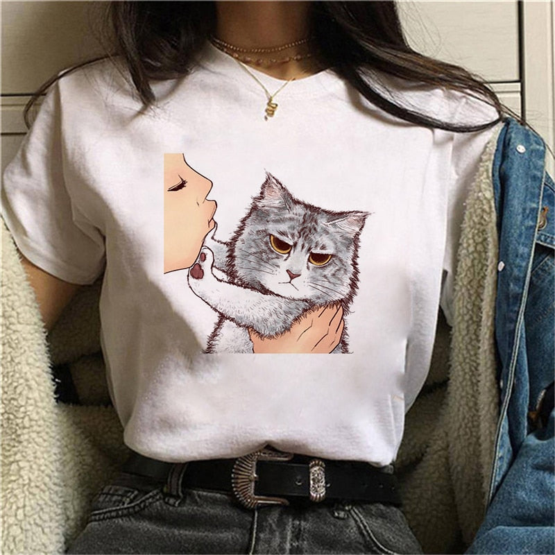 T-shirt  damski z grafiką kota