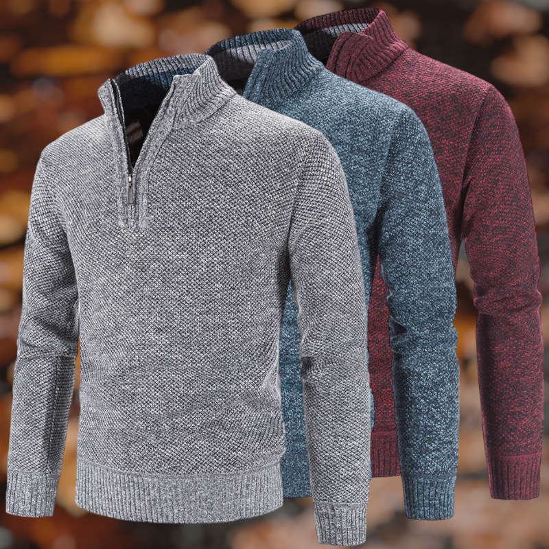 Ciepły Męski Sweter z Półgolfem i Zamkiem