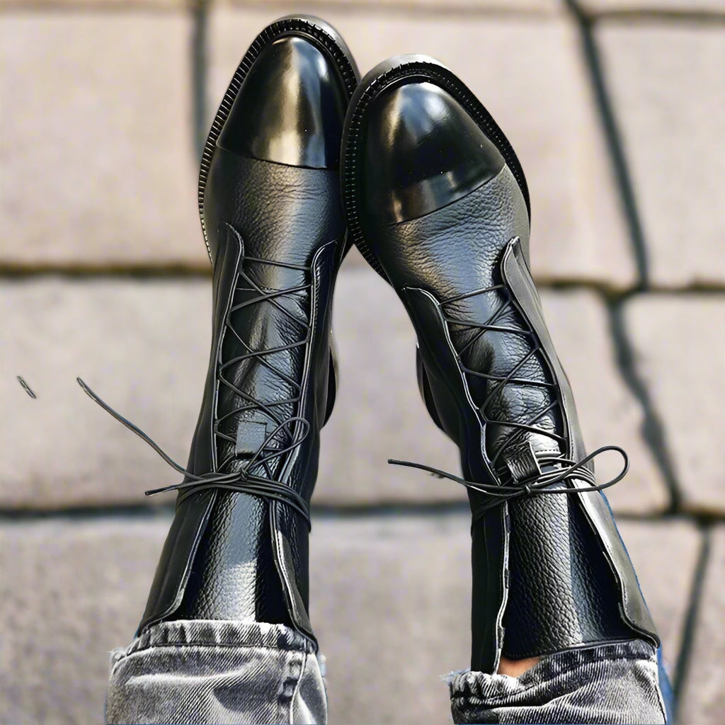 Damskie skórzane botki z sznurowaniem w stylu vintage