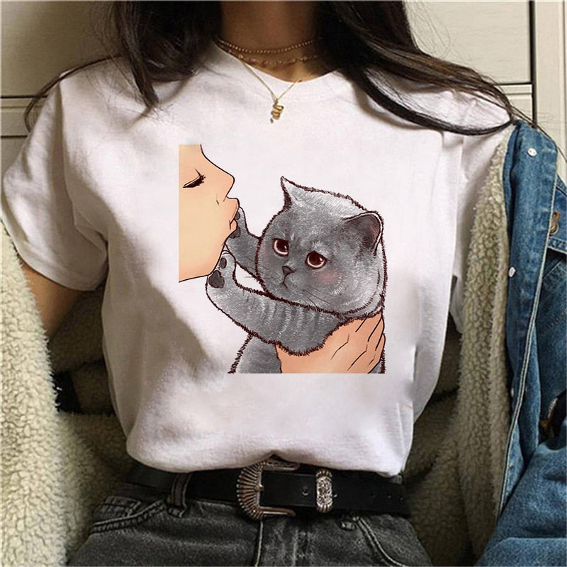 T-shirt  damski z grafiką kota