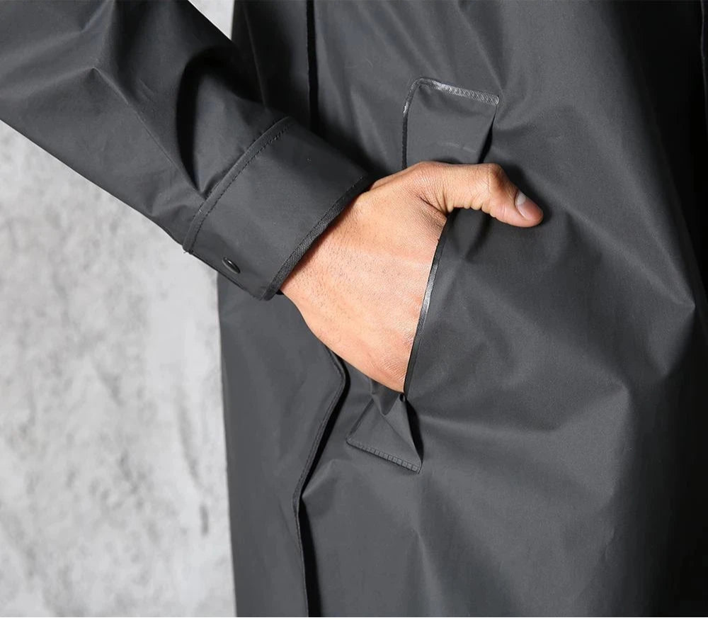 Męski długi płaszcz przeciwdeszczowy z kapturem