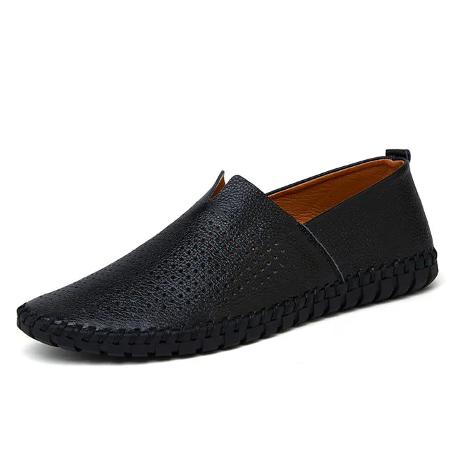 Męskie Skórzane Mokasyny Slip-On z Kontrastową Podeszwą