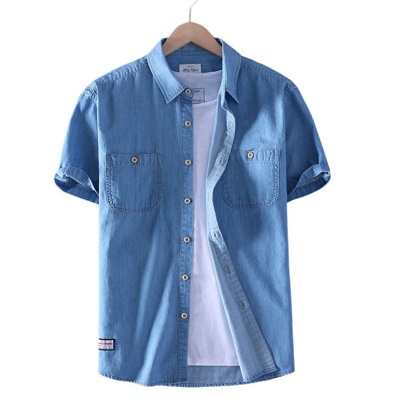 Męska Koszula Jeansowa z Krótkim Rękawem i Praktycznymi Kieszeniami